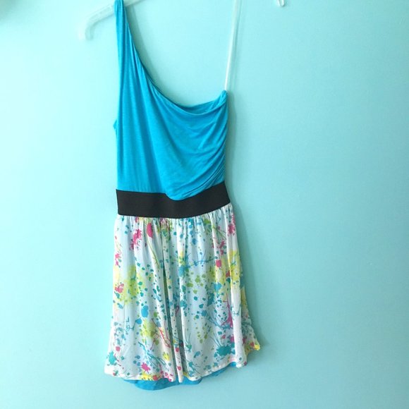 One Shoulder Blue and Splatter Paint Dress - Picture 1 of 4